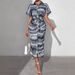 Women's Striped Belted Shirt Dress Summer Wrap Style Long Dress with Tie Waist for Office And Casual Wear_ecoleips.com