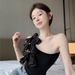 Black Bow Tie Halter Neck Camisole For Women, Stunning Summer Pure Desire Style, Sexy Hot Girl One-shoulder Top, Trendy_ecoleips.com