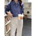 Women's Casual Long-Sleeved Checkered Shirt, Autumn Loose-Fitting Collar Cardigan Wholesale_ecoleips.com
