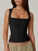 K Women's Short Sleeve Street Chic Fashion Square Neck Basic Fit Sleeveless Tank Top Underwear_ecoleips.com