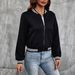 Trendy Zip-Up Baseball Jacket - Polyester & Spandex Blend Casual Outerwear For Women (Black, Striped/Checkered, S-XXL)"_ecoleips.com