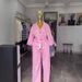 Women's Pink Two Piece Set Casual Fashion 2026 American Style High Waist Straight Leg Pants And Collar Top Ensemble_ecoleips.com