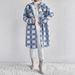 Women's Autumn/Winter Flap Pocket Plaid Coat Thick Mid-Length Outerwear Blue And White Checkered Design_ecoleips.com