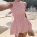Women's One-Shoulder Pleated Plaid Sleeveless Puff Dress Spring/Summer Fashion Casual Maxi Dress_ecoleips.com