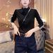 This Women's Long-Sleeved Garment Features A Fashionable Collar With Two Stripes In Contrasting Colors And A Single Row_ecoleips.com