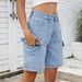 Women's Washed Denim Cargo Shorts Streetwear Mid-Length Summer Shorts Trendy Comfortable Multi-Pocket Design_ecoleips.com
