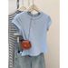 ZOEVA Milk Blue Texture Korean Simple Short-sleeved Women's T-shirt Summer Slim And Thin Niche Foreign Style Bottoming Shirt Top_ecoleips.com