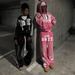 Unisex European American Hooded Sweatshirt Casual Trousers Set Fashion Hip Hop Rock Print Streetwear Sweatshirt Jacket_ecoleips.com