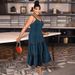 Plus Size Women's Denim Dress - Sleeveless Strappy Long Maxi Washed Denim Jumper_ecoleips.com