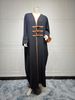 Verve Mq090 Modest Fashion Cardigan With Leather Buttons Abaya Turkish Color Block Long Robe For Outerwear Arabic_ecoleips.com