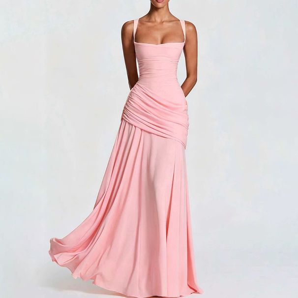 European American Style Women's Long Dress Elegant Sexy Low Cut Halter Waist Cinching Backless Fishtail Skirt_ecoleips.com