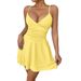 Women's V Neck Spaghetti Strap Backless Dress Solid Color American Style Casual Elegant Fashion Summer Short Sexy New 2026_ecoleips.com
