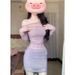 Purple Spicy Girl Off-Shoulder Patchwork Long Sleeve Mesh Sunscreen T-Shirt Women Summer Pure Desire Style Bodycon Midi_ecoleips.com