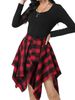 Women's Asymmetrical Patchwork Skirt – High Waist Plaid Skirt With Raw Hem Detail, A-Line Midi Length For Casual & Office Wear_ecoleips.com