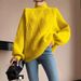 Trendy Diamond Crochet Knit Sweater - Women's Casual High Neck Pullover With Breathable Acrylic Blend (Red, Yellow, Dark Green, Purple, Teal, Gray)_ecoleips.com