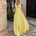 Women Casual Sleeveless Solid Wedding Dress Fashion Hight Waist Swing Long Dresses Elegant V Neck Pleated Satin Bridesmaid Dress_ecoleips.com
