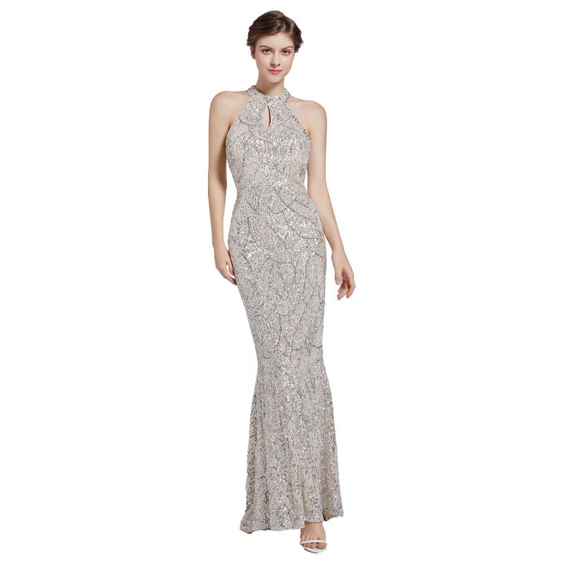 Women's Clothing Sequin Evening Dress Bridesmaid Dress Banquet Party Fishtail Dress_ecoleips.com