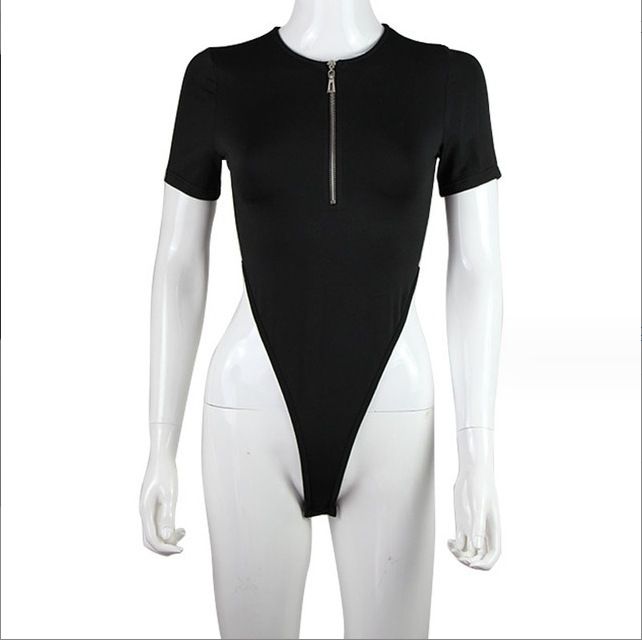 Women's Clothing Slim Fit Long Sleeve Bodysuit Sexy Zipper Top Casual Polyester Jumpsuit_ecoleips.com