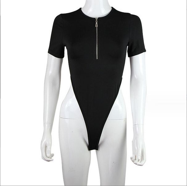 Women's Clothing Slim Fit Long Sleeve Bodysuit Sexy Zipper Top Casual Polyester Jumpsuit_ecoleips.com