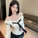 2025 Autumn New Pure Desire Long-Sleeve Shirt Women, Stylish Strapless Off-Shoulder Tie Blouse, Trendy Top For Hot Girls_ecoleips.com