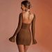 Women Hot Girl Style Dress With Long Sleeves, Halter Neck & Backless Detail_ecoleips.com