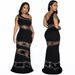 Sleeveless dress Zhigong wool patchwork mesh hot diamond solid color dress for women sexy long skirt_ecoleips.com