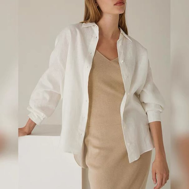 21-count Pure Women's For Spring And Autumn, High-end Linen Shirt Jacket, Cool Yellow Top, Old Money Style, Linen_ecoleips.com