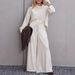 Women's Clothing Elegant Women's Stacked Neck Long Sleeve Top & Wide Leg Pants Set - Stretchy Polyester Workwear Suit For Office & Casual_ecoleips.com