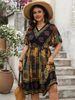 2025 Women's Spring Summer Casual Bohemian Style Long High Waist Loose Printed V-neck Dress_ecoleips.com