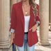 Women's Slim Fit Three Quarter Rolled Sleeve Suit Jacket Casual Button Suit_ecoleips.com