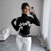European And American Cross-border 2026 Autumn New Women's Black Sexy High-neck Floral Appliqué Long-sleeve Slim-fit_ecoleips.com