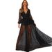 Women's Clothing Summer New Women's Sexy V neck Backless Dress Sequined Mesh Evening Dress Long Skirt_ecoleips.com