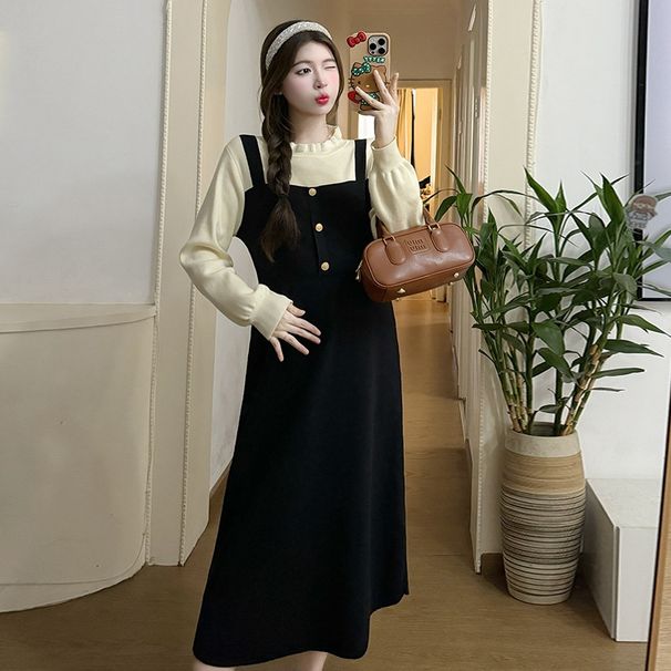 Real Shot In Stock New Large Size Spring And Autumn Two-Piece Color-Block Slimming Gentle Style Dress_ecoleips.com