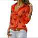 Women's Multicolor Butterfly Print Loose Lapel Shirt Long Sleeve Casual Top Fashionable Stylish_ecoleips.com
