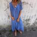 Fashionable Cotton And Linen V-Neck Semi-Formal Dress_ecoleips.com