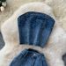 Women's Clothing Denim Suit Summer Sleeveless Tube Top Vest High Waist Denim Flared Trousers_ecoleips.com