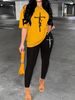 Women's Sports Outfit Set, Plus Size Abstract Figure Print Long Sleeve T-shirt Top & Medium Stretch Comfy Pants Fitness Outfit_ecoleips.com