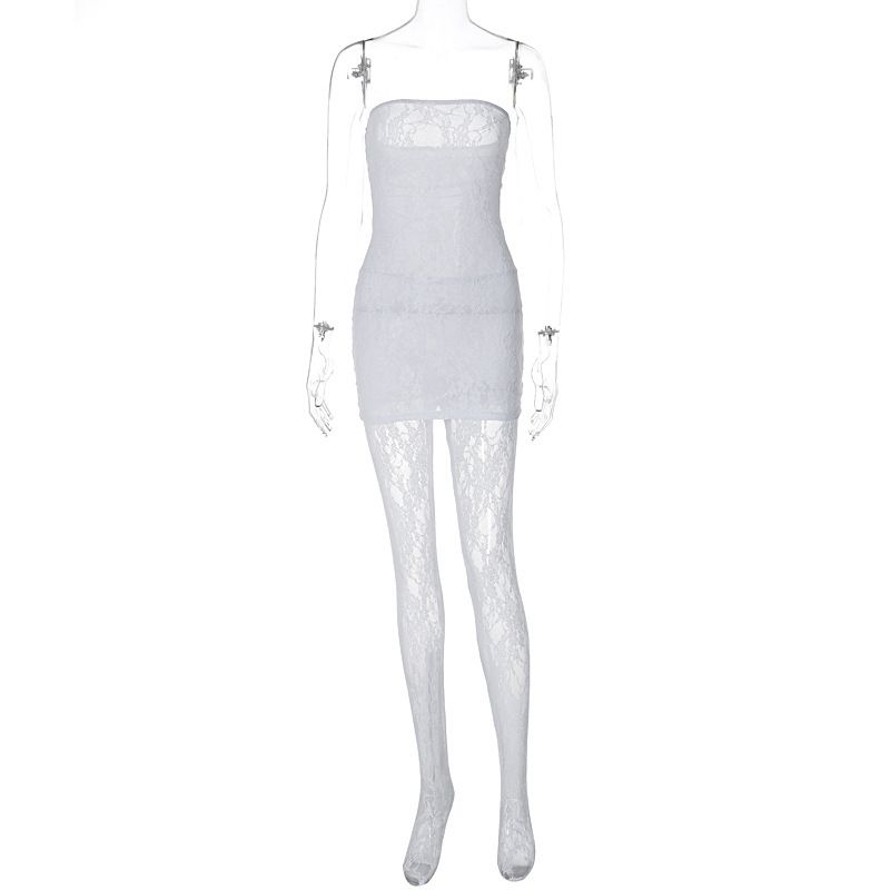 Women's Clothing European American Women's Royal Sister Style Lace Wrap Chest Close-Fitting Dress With Stockings Set And Hair Accessory_ecoleips.com