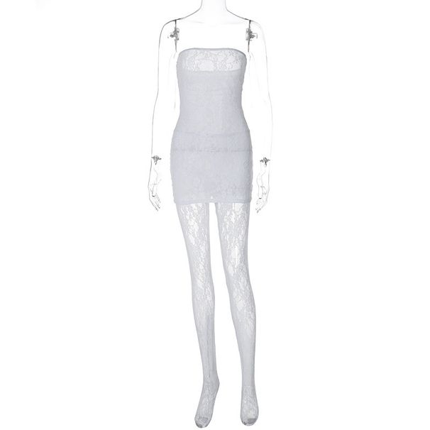 Women's Clothing European American Women's Royal Sister Style Lace Wrap Chest Close-Fitting Dress With Stockings Set And Hair Accessory_ecoleips.com