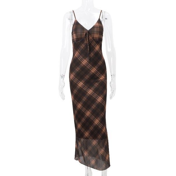 Europea Ad America 2026 Sprig New Fashio Retro Plaid Pure Desire Elegat Slim Fit Strap Dress For_ecoleips.com