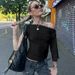 European And American Ins Style Fashion New Top Solid Color Irregular Diagonal Collar Hook Button Design Street Style Waist Versatile T-shirt_ecoleips.com