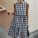 Women's Clothing Summer Casual Pocket Plaid Sleeveless Splicing Large Swing Loose Vest Dress Fashion Dress_ecoleips.com