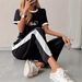 Women's Summer Fashion Letter Print Two Piece Set European American Style 8002 Print Spring/Autumn Collection_ecoleips.com