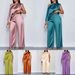 Women's Satin Lounge Set Asymmetrical Short Sleeve Top Wide-Leg Pants Rose Pink Sage Green Lavender S-3xl_ecoleips.com