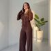 Women's Clothing Solid Color Zip-Up Hooded Top With Tie-Waist Straight Pants Set - Casual & Office Wear, Comfortable Polyester Outfit_ecoleips.com