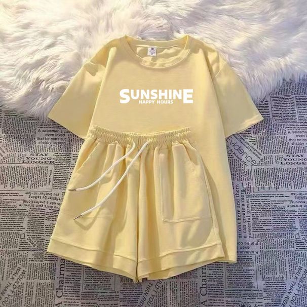 Milk Silk Summer Print New Style One Set Of Loose Korean Shorts Short Sleeved Tops Two Piece Casual Sports Suit_ecoleips.com