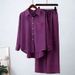 Plus Size Southeast Asian Loose Fit Long Sleeve Shirt Wide Leg Pants Set Stretch Wrinkled Fashion Sports Suit For Women Autumn Winter_ecoleips.com