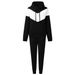 Women's Casual Hooded Color Block Two Piece Set Trendy Drawstring Long Sleeved Spring Autumn_ecoleips.com