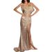 Women New Sequined Feather Evening Dress Off Shoulder Backless Side Slit Formal Prom Gown For Banquet Party_ecoleips.com
