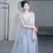 Ethereal Halter Neck Evening Gown Blue Tulle Dress for Women Sophisticated Elegant Style for Birthday Party Coming of Age Ceremony Annual Meeting_ecoleips.com